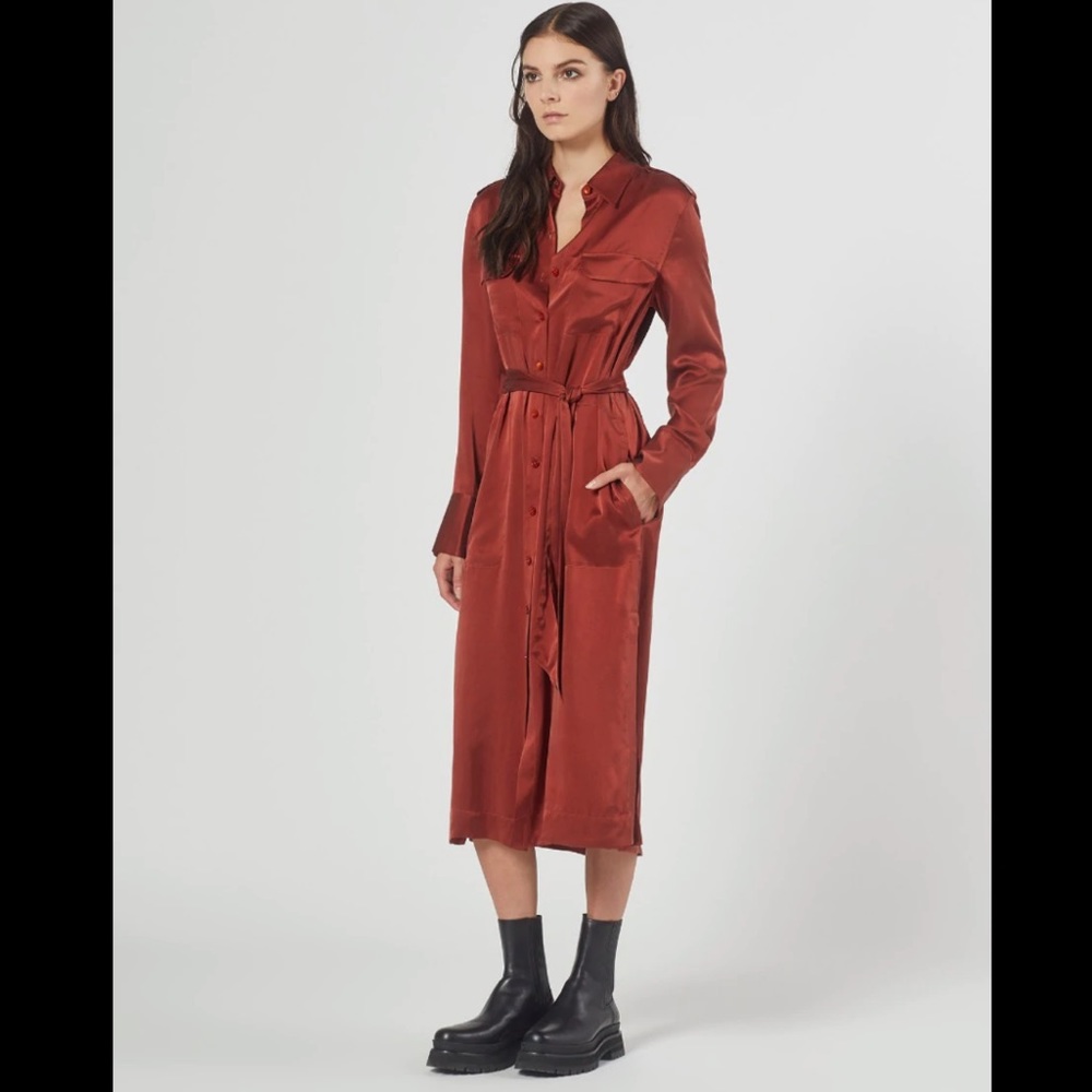 Equipment Navy Blue silk long sleeve maxi zelie dress